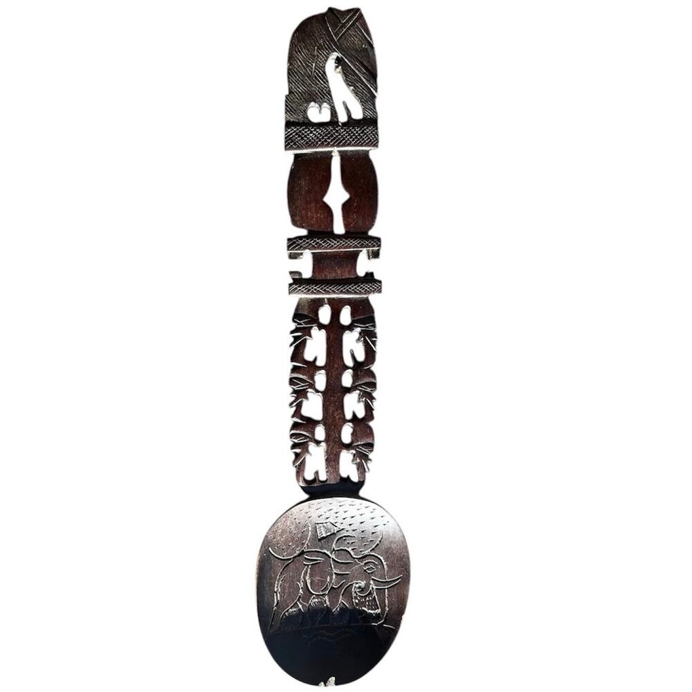 Vintage Hand-Carved African Wood Spoon - Elephant Tribal Folk Art